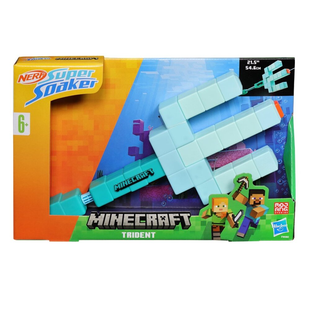 MINECRAFT NERF SUPER SOAKER Trident Water Blaster Pull Back Plunger LOT OF 2 NEW
